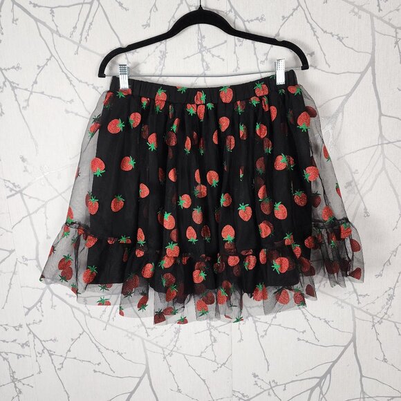 Smak Parlour NWT Metallic Strawberry Print Mesh Tulle Flowy Skirt - Picture 1 of 8
